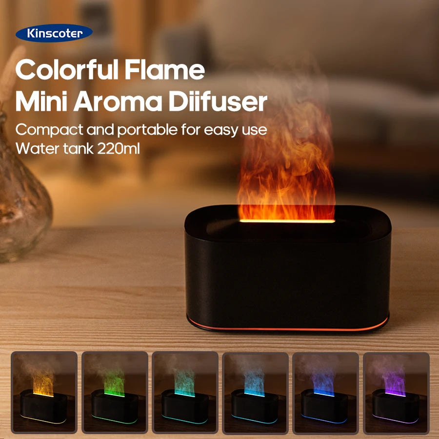 Creative Simulation Flame Aroma Diffuser Essential Oil Aromatherapy Desktop Mini USB Air Humidifier Colorful Night Light Gift